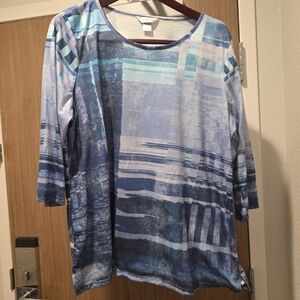 Christopher & Banks Blue Plaid Short Sleeve Top